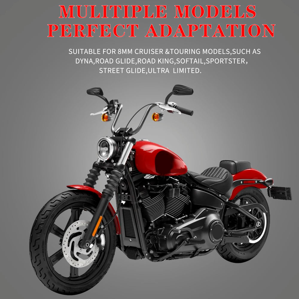 LDJXDADI mirrors installed on a Harley-style motorcycle demonstrating real-world fitment