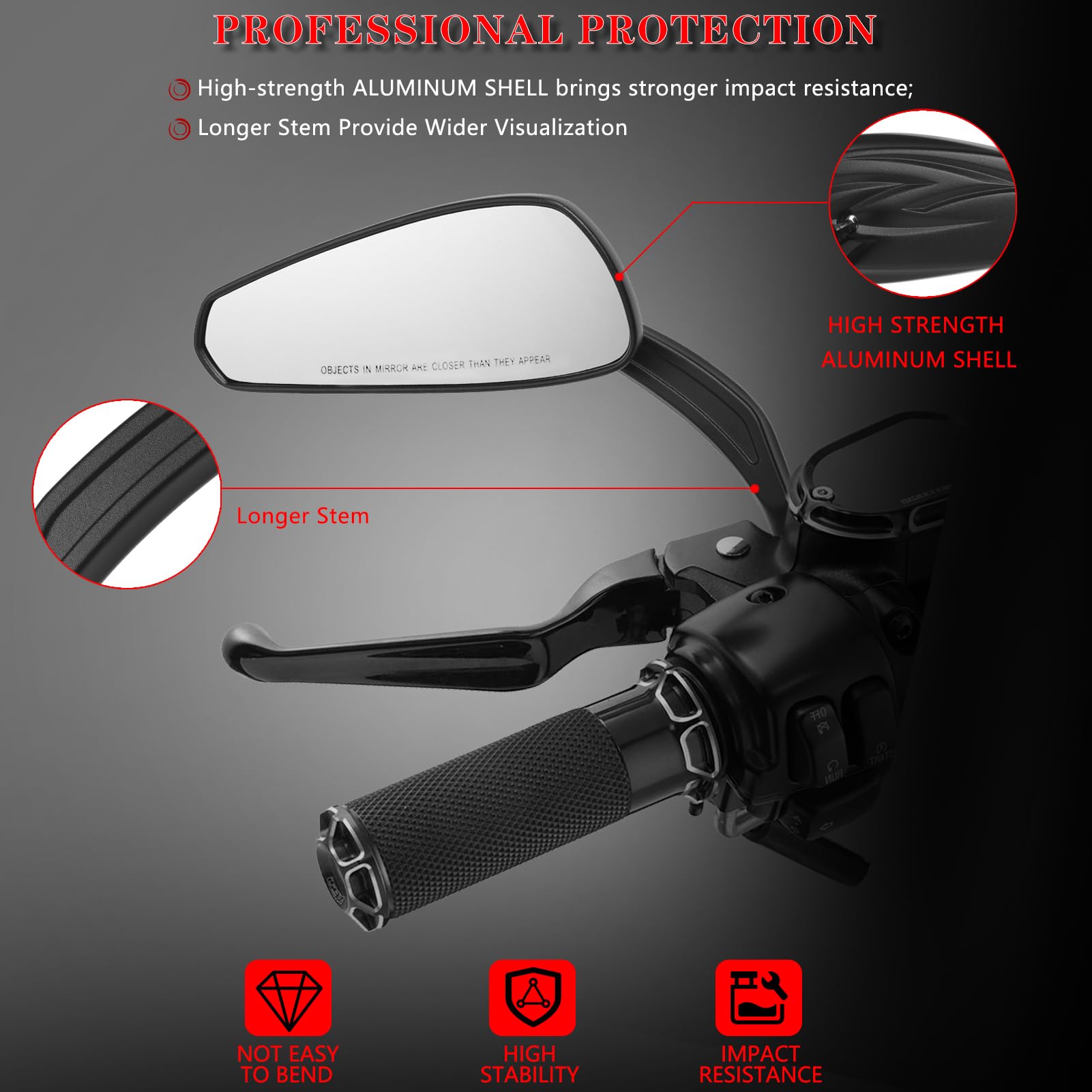 LDJXDADI side profile showing long-pole design that moves mirror outward for wider view