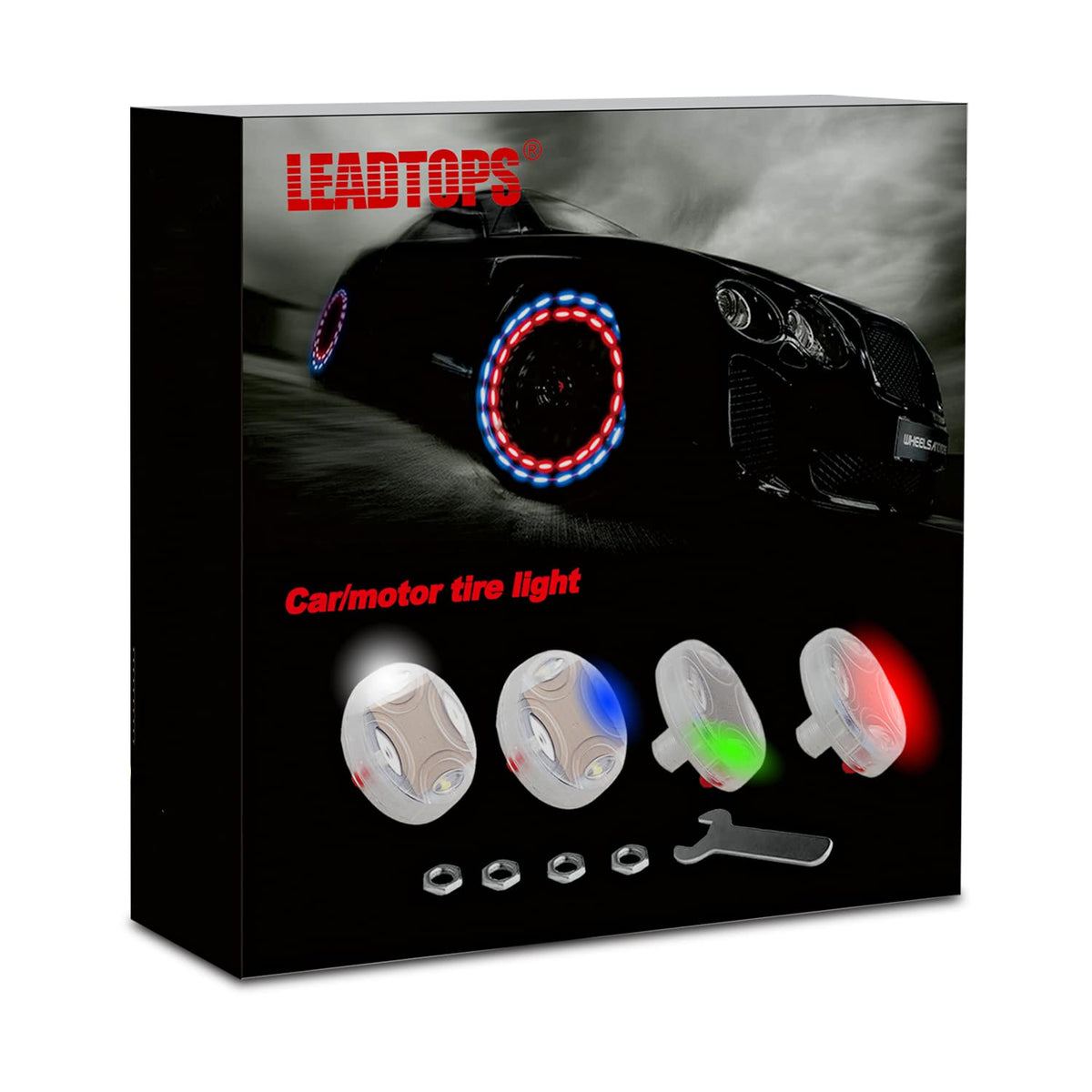 LEADTOPS front view of 4-pack valve lights showing compact packaging and benefit of easy storage