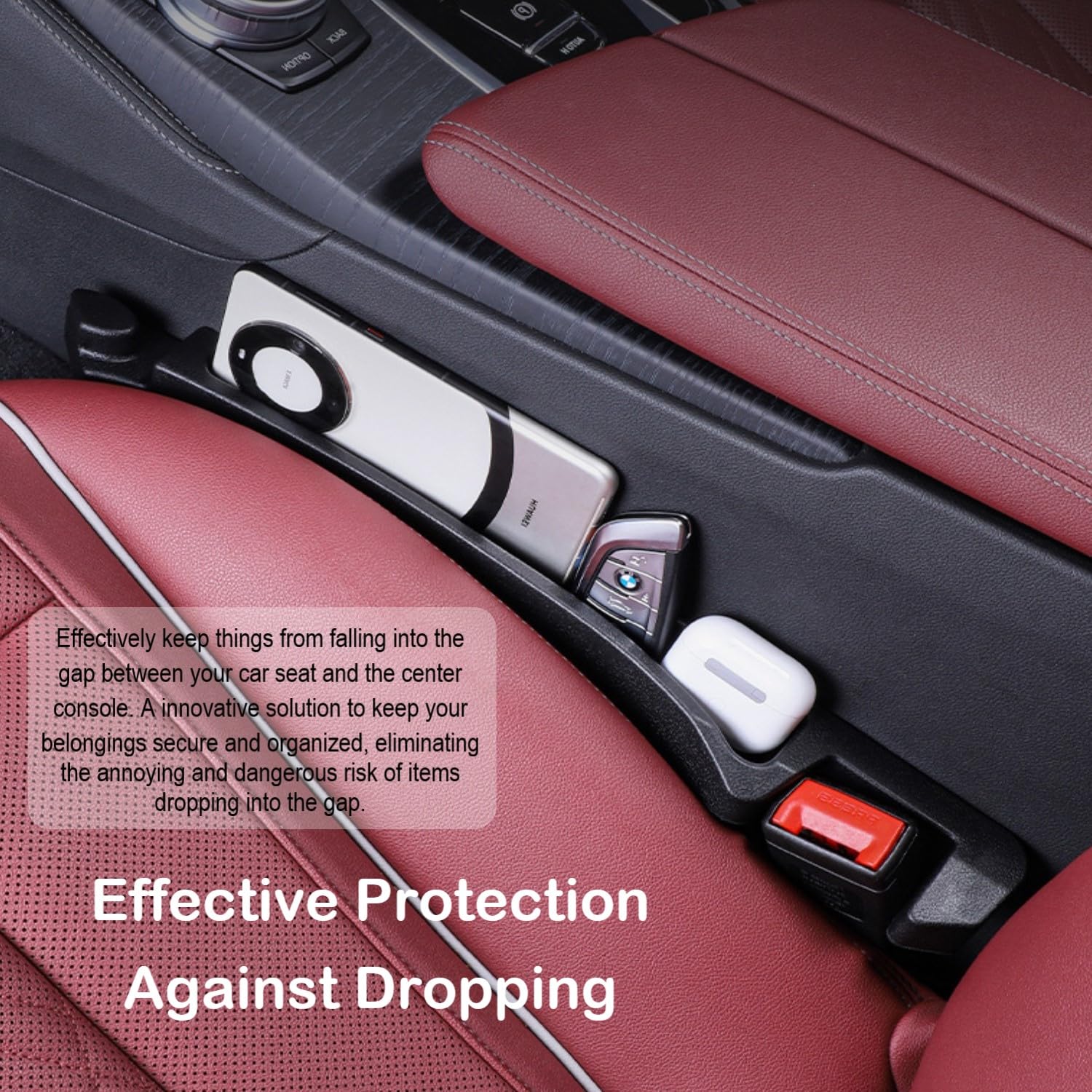 LeaHun storage slot close-up holding phone and keys for quick access benefit