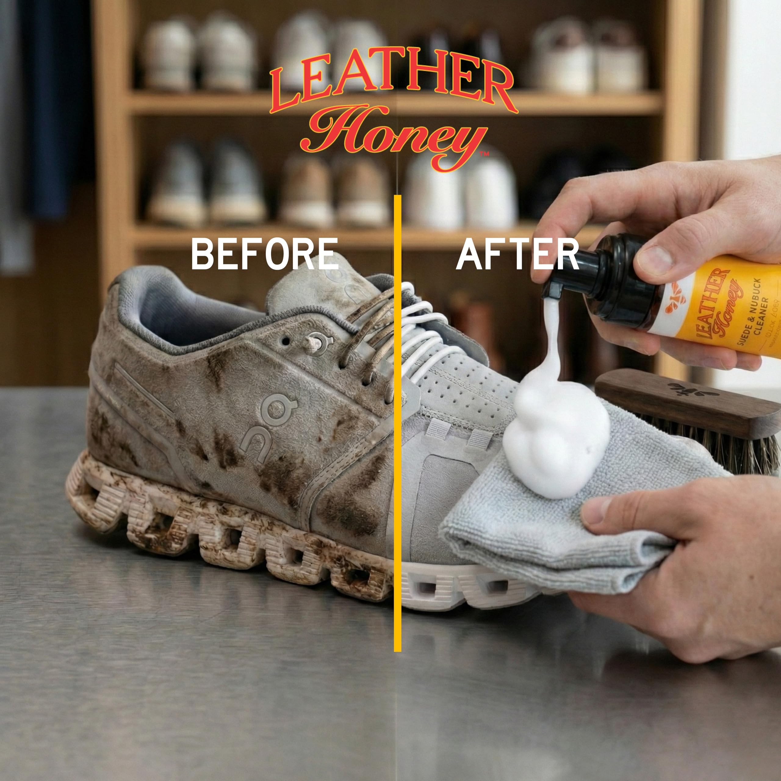 Leather Honey kit held in hand to show scale and travel-friendly kit size