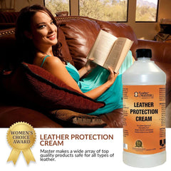 Leather Master being applied with cloth on sofa protecting high-contact areas from stains