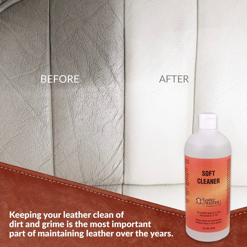 Leather Master cleaner used on sofa close-up showing safe surface cleaning benefit