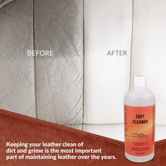 Leather Master cleaner used on sofa close-up showing safe surface cleaning benefit