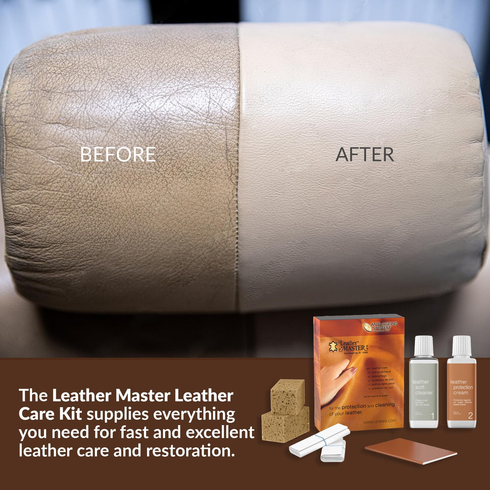Leather Master before-and-after car seat restoration with improved look