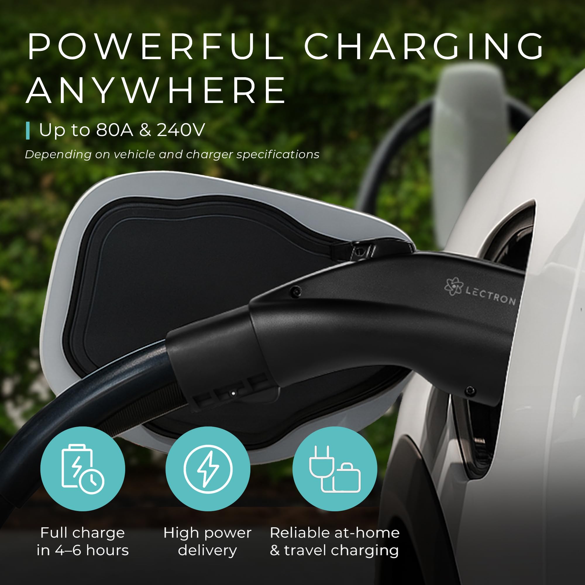 Lectron close detail of J1772 end showing ergonomic grip and efficient charge transfer