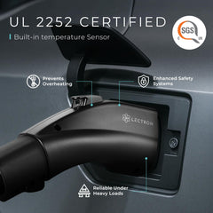Lectron weather-seal close-up highlighting IP67 protection for safe outdoor charging