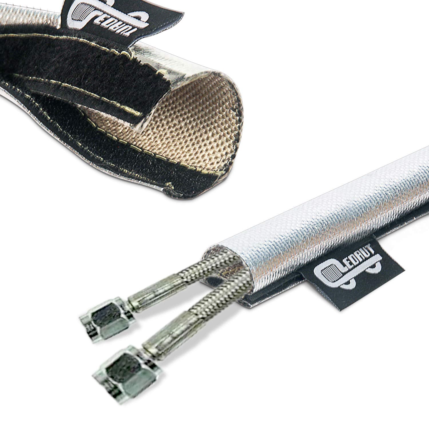 LEDAUT sleeve wrapped on engine hose demonstrating heat shielding benefit