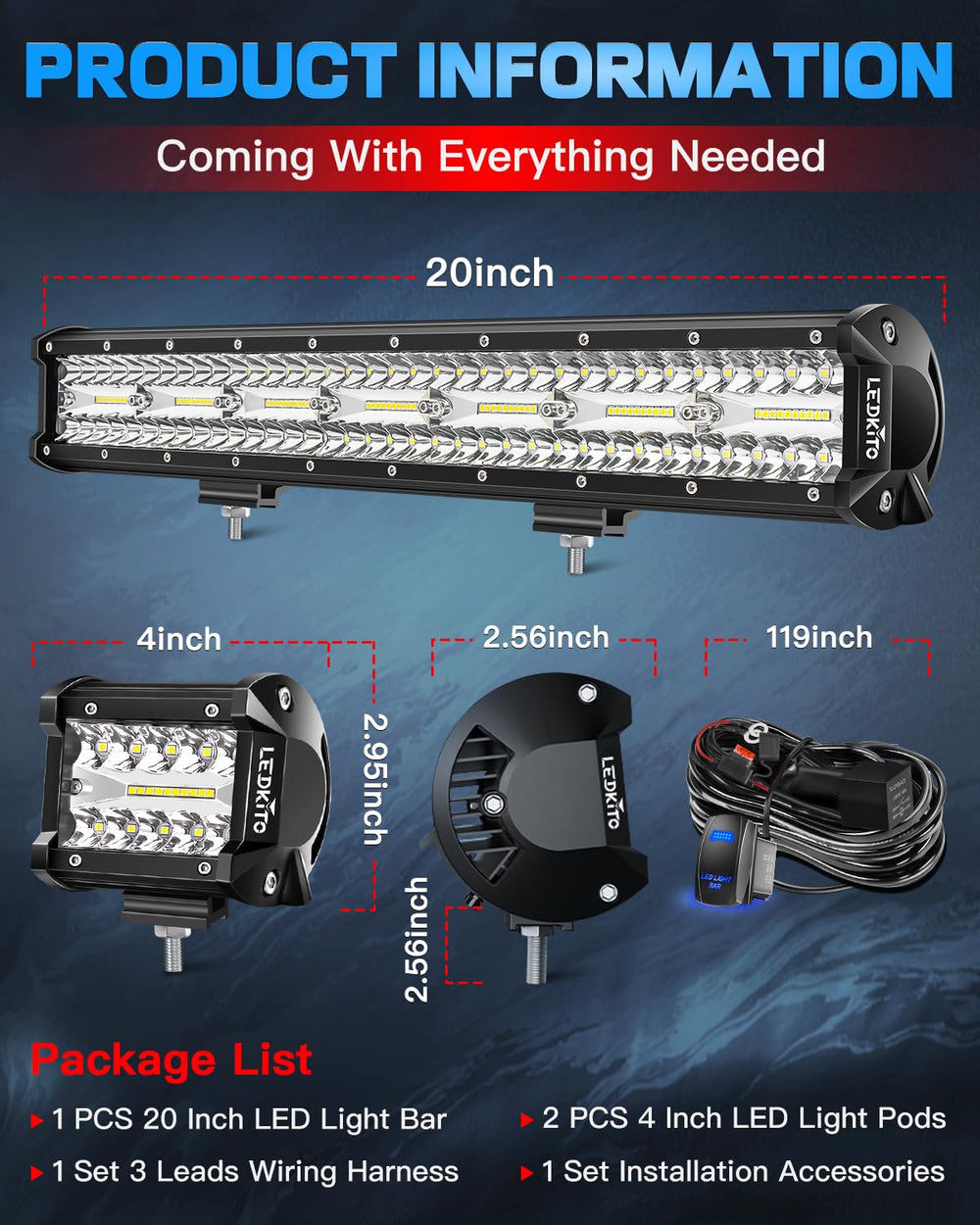 LEDKITO package with hardware showing complete kit ready to install