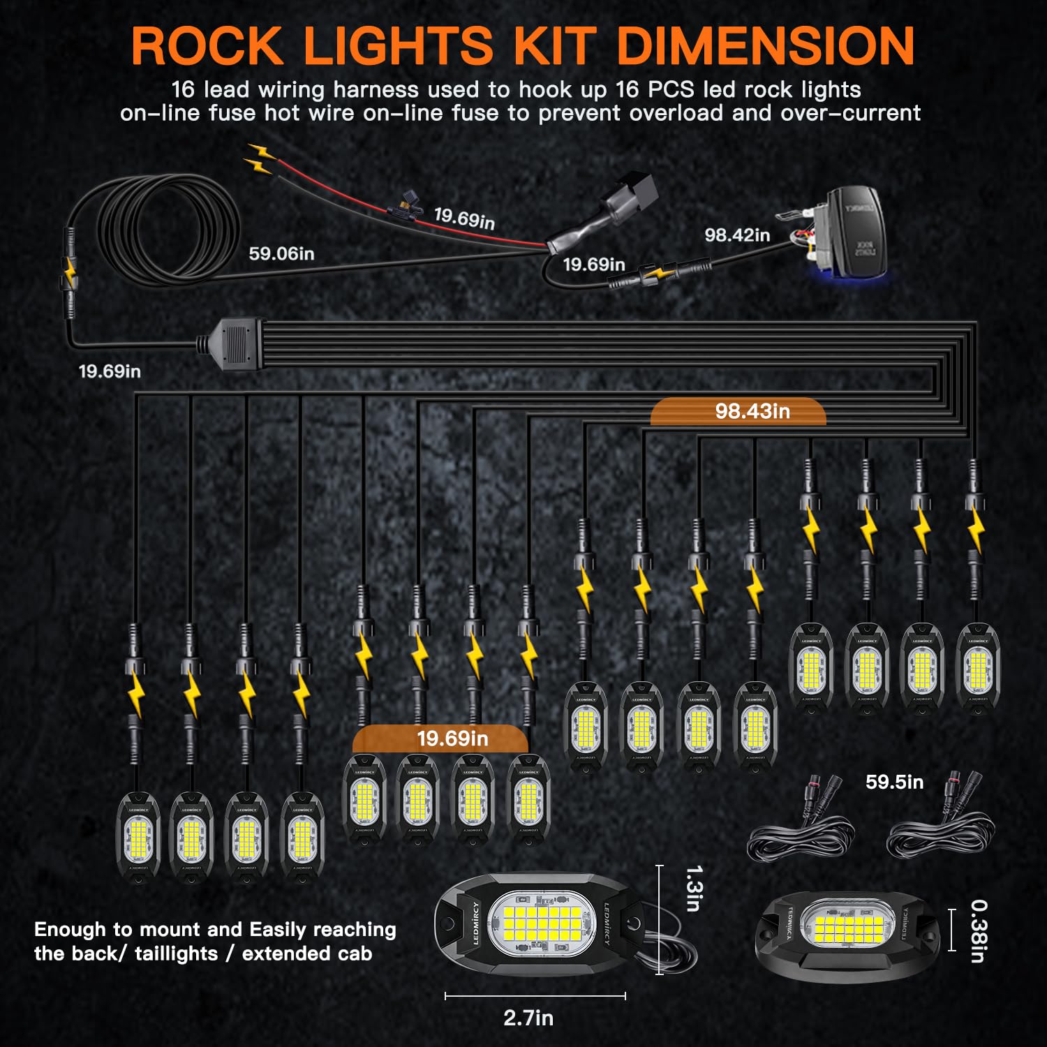LEDMIRCY extension cords and screw packs included for flexible mounting