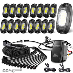 LEDMIRCY front view of 16-piece rock lights kit showing complete package benefits