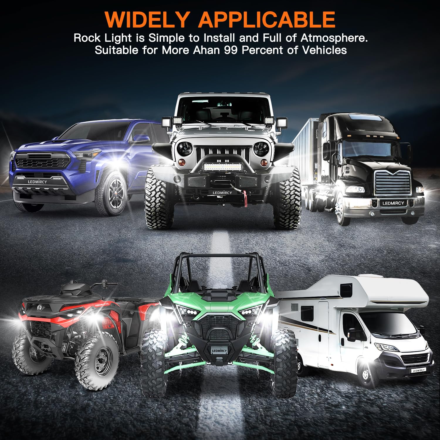 LEDMIRCY night drive scene with installed lights improving visibility and style