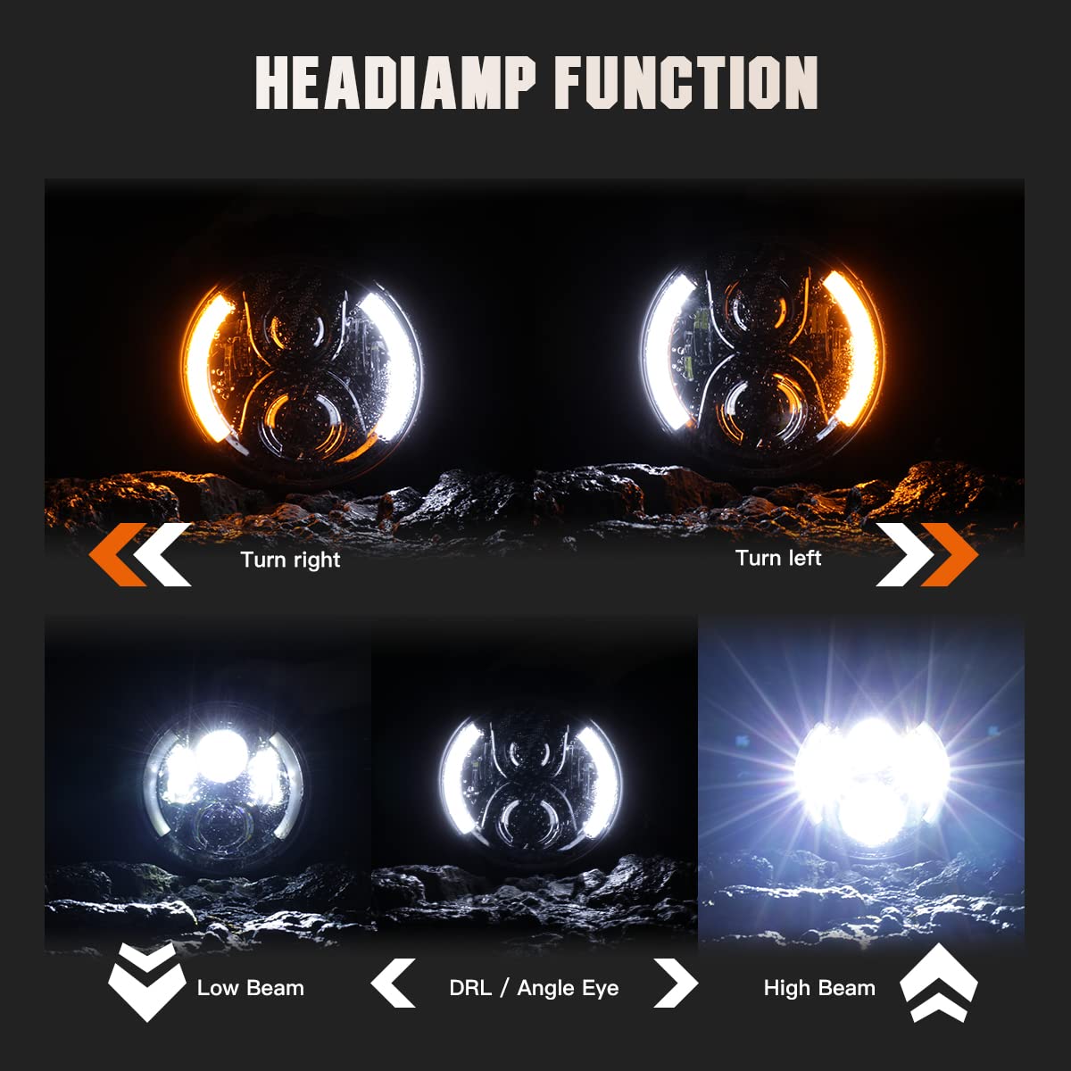 LEDOPPO close-up of white DRL halo and amber ring improving daytime visibility