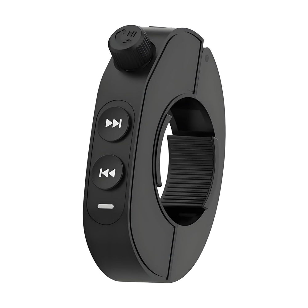 LEEGAKU front view of portable Bluetooth handlebar remote showing controls and form factor for safer riding