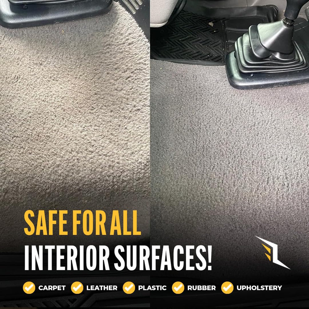 Legendary Car Care leather seat before and after demonstrating stain removal effectiveness