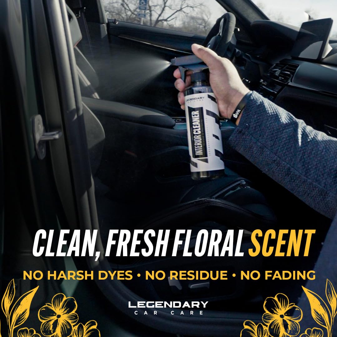 Legendary Car Care in a car cabin setting showcasing refreshed interior scent and finish