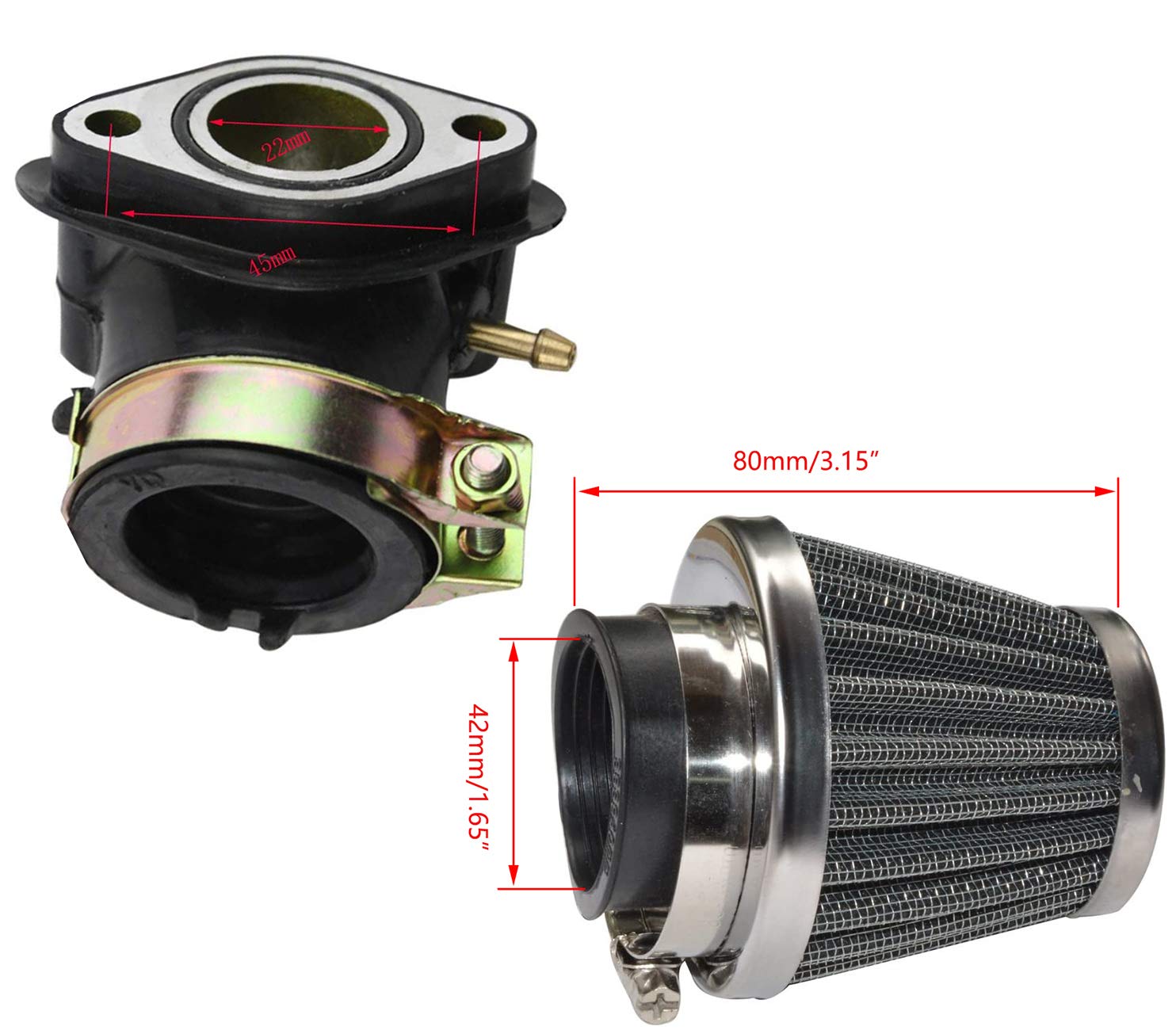 LEIMO KPARTS carburetor with scale and mounting parts showing correct size