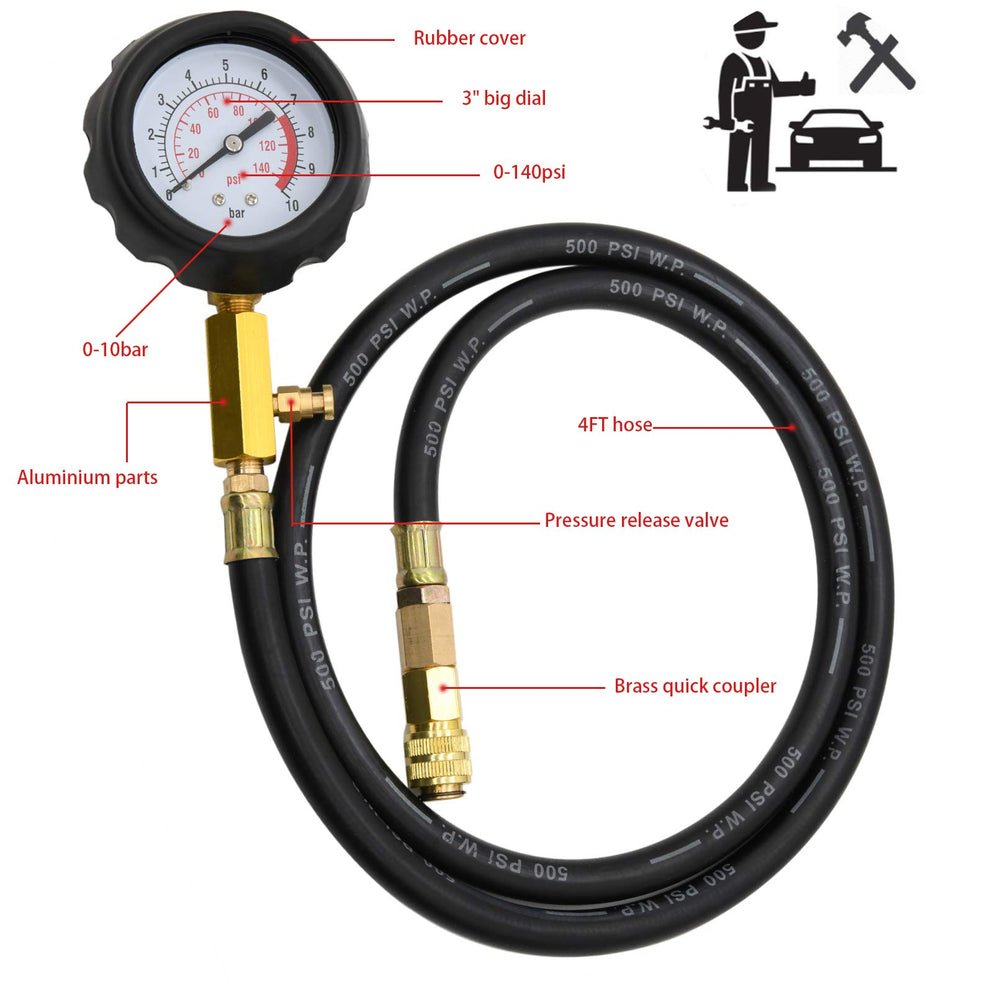 LEIMO KPARTS straight and 90° brass quick couplers attached to an engine test port