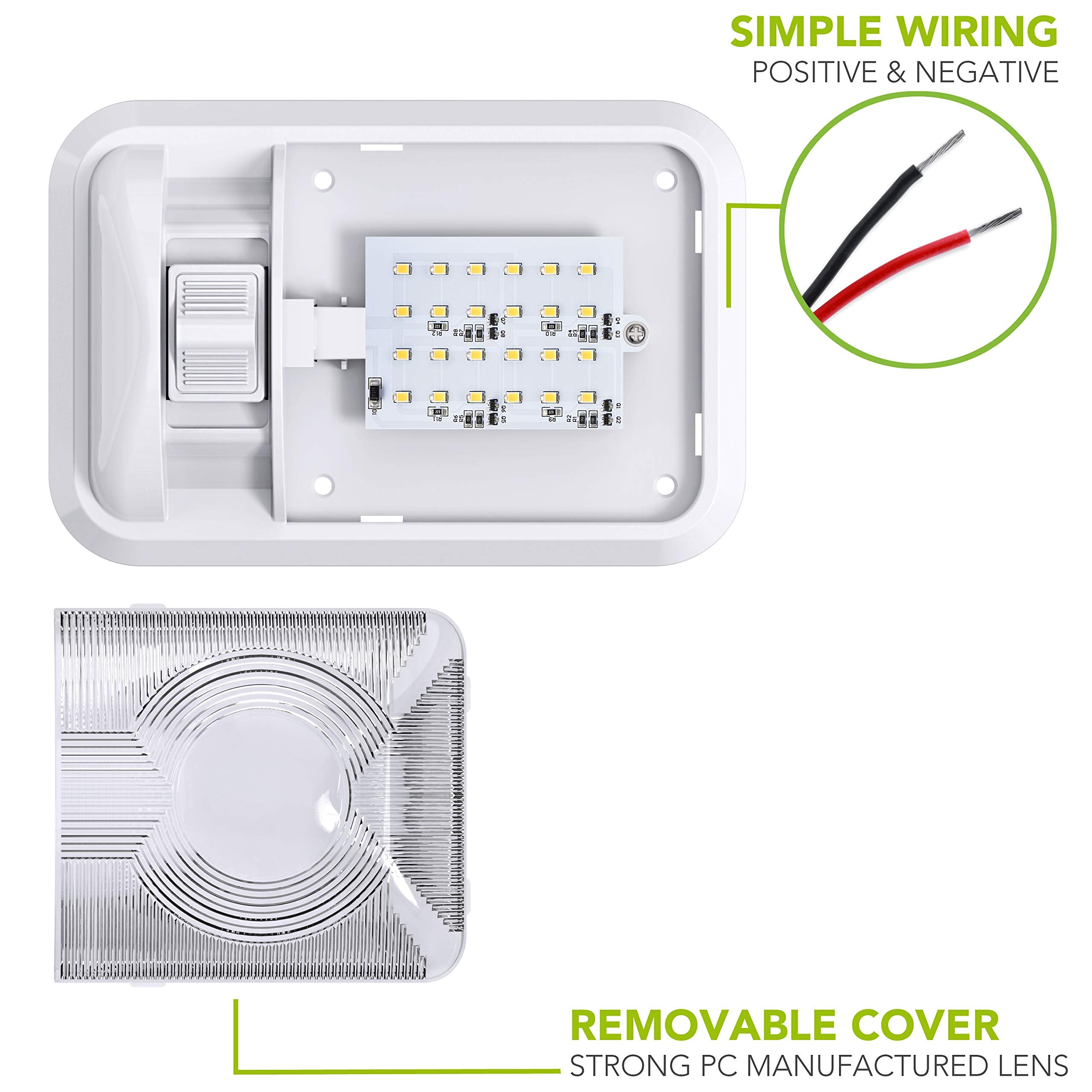 Leisure LED dome light installed in RV ceiling providing bright interior lighting