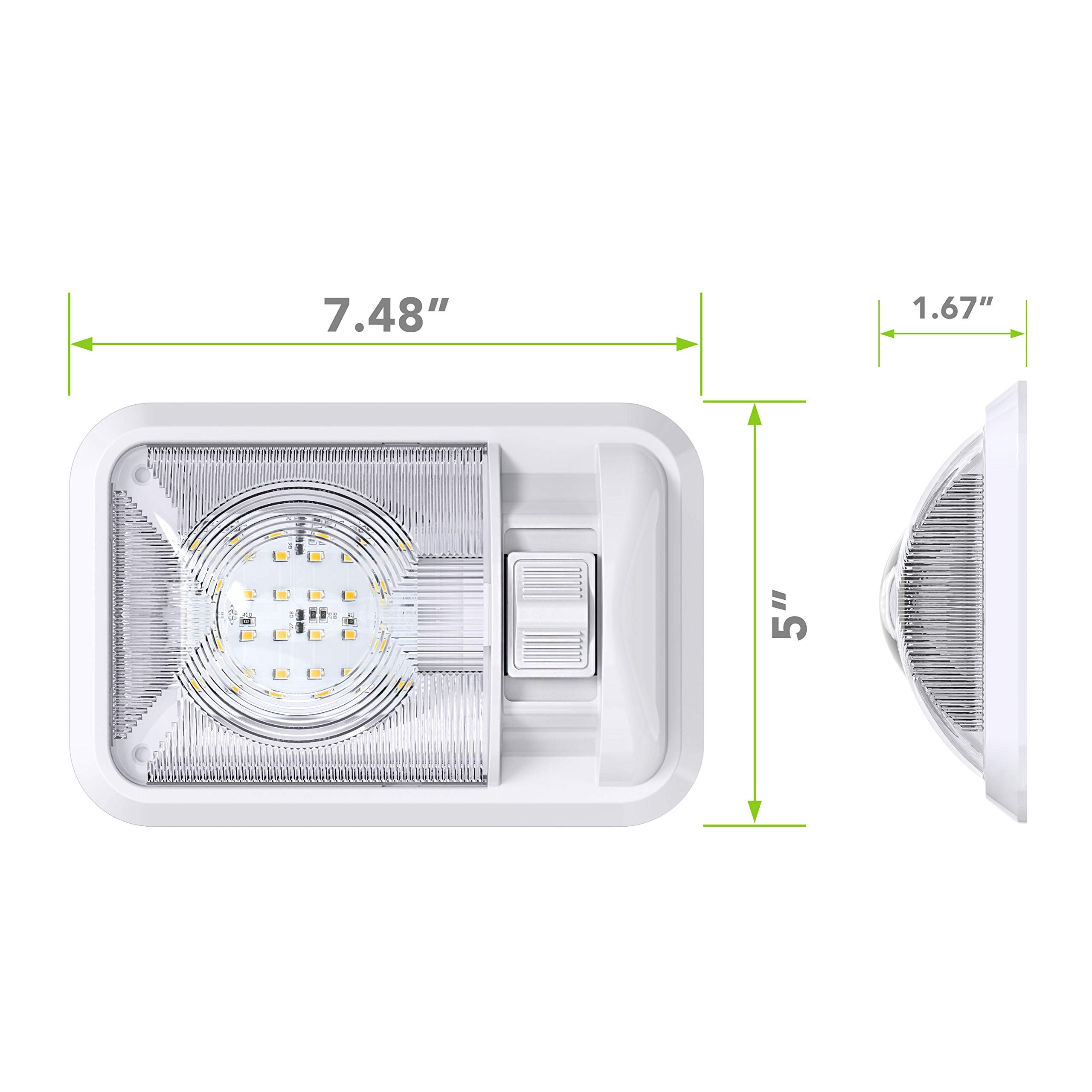 Leisure LED side profile of dome light highlighting low-profile design and fit