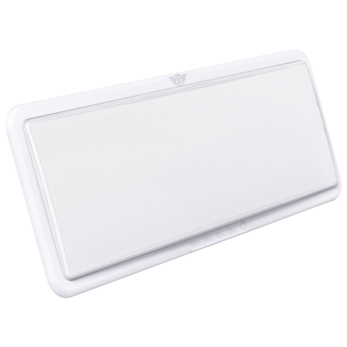 Leisure LED front view of ceiling light showing sleek profile and bright finish