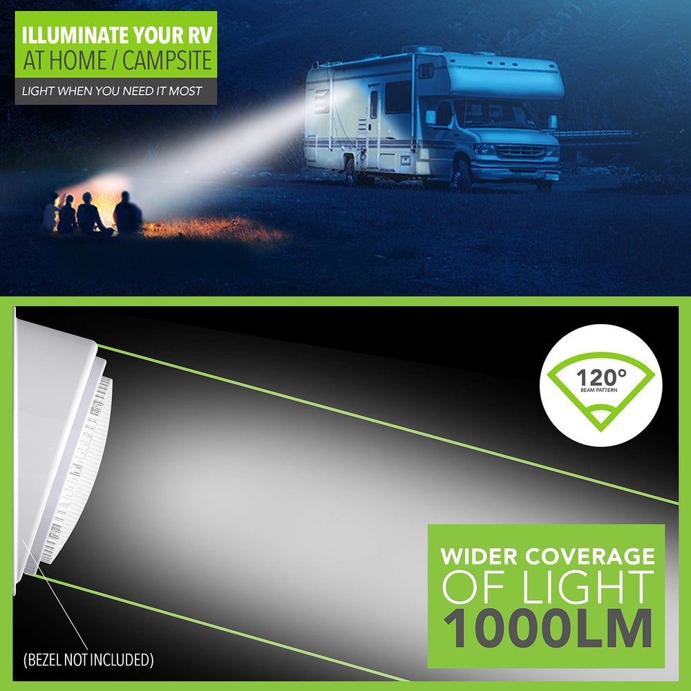 Leisure LED illuminated on RV porch demonstrating bright doorstep visibility