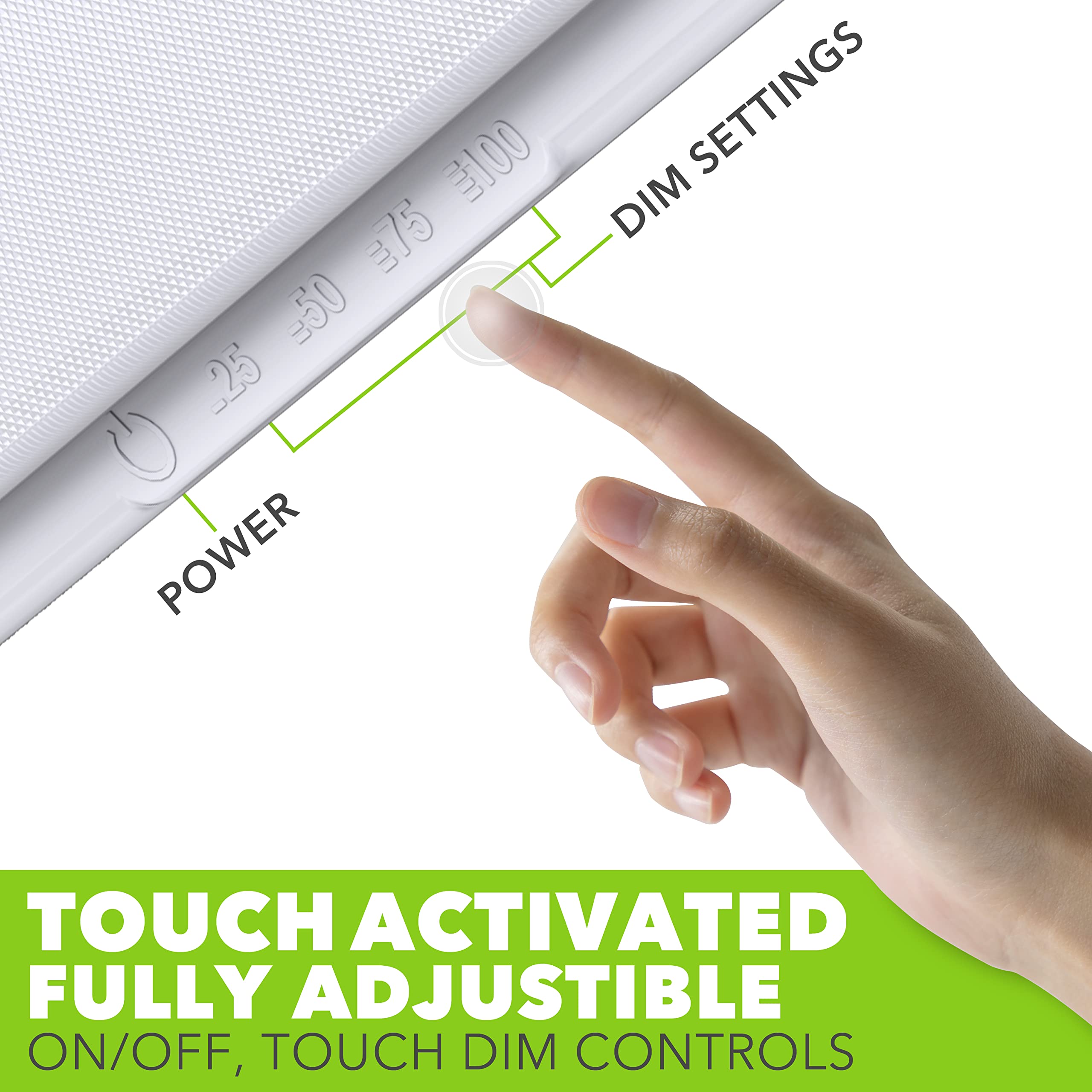 Leisure LED touch dimmer detail demonstrating easy brightness control