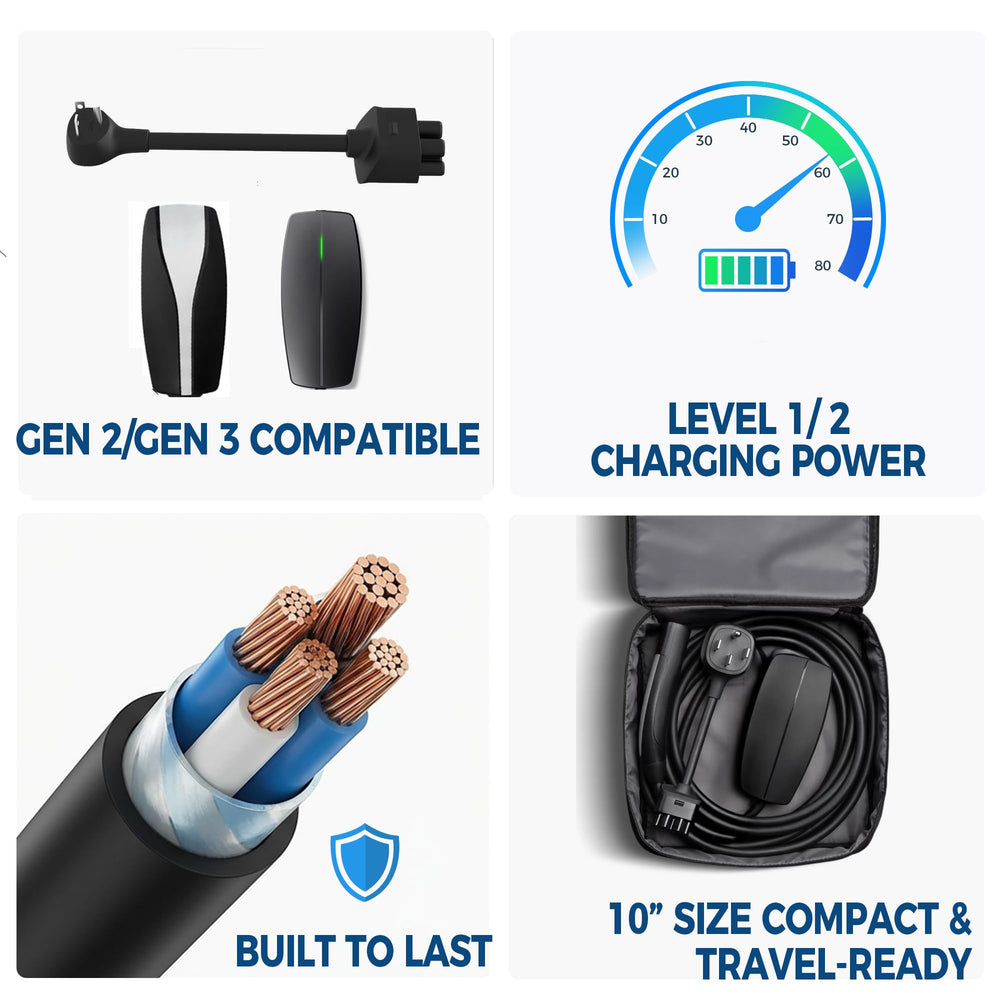 Leisure Stay adapter in garage setup offering portable charging solution