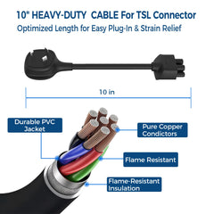 Leisure Stay TT‑30 plugged into RV pedestal illustrating campsite charging convenience