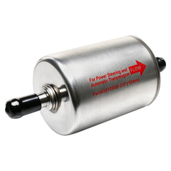 LeleoCar front view of inline filter showing durable housing and inlet outlet for easy install