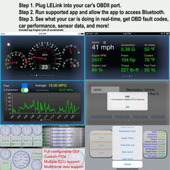 LELink plugged into car OBD port demonstrating simple installation