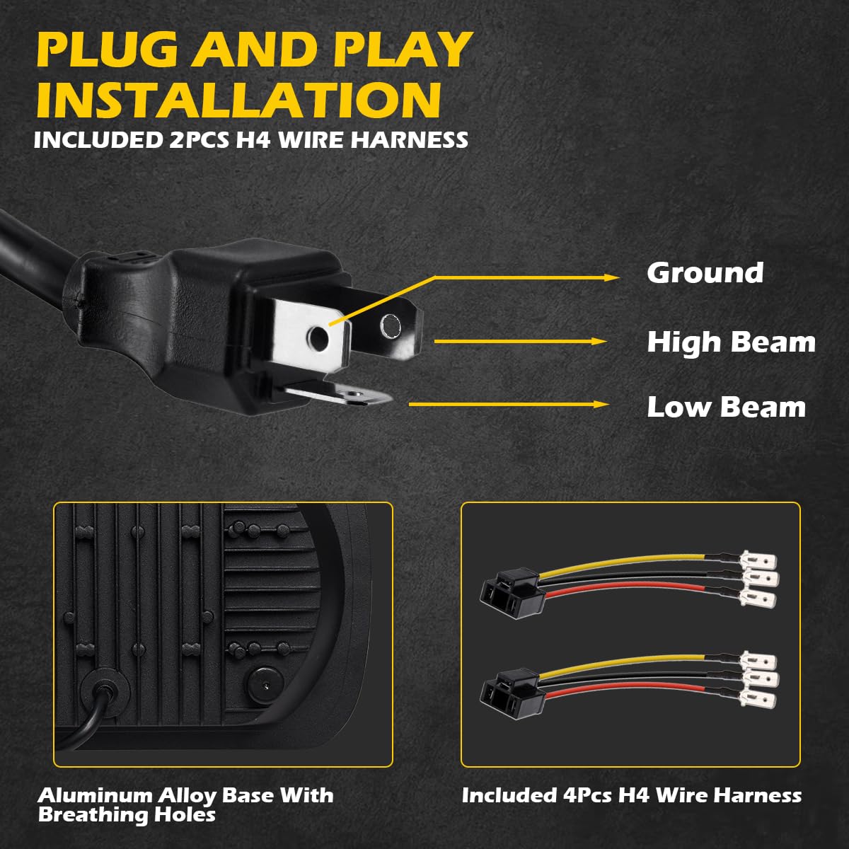 Lemniscate included H4 to 3-pin adapters and packaging for easy installation benefit