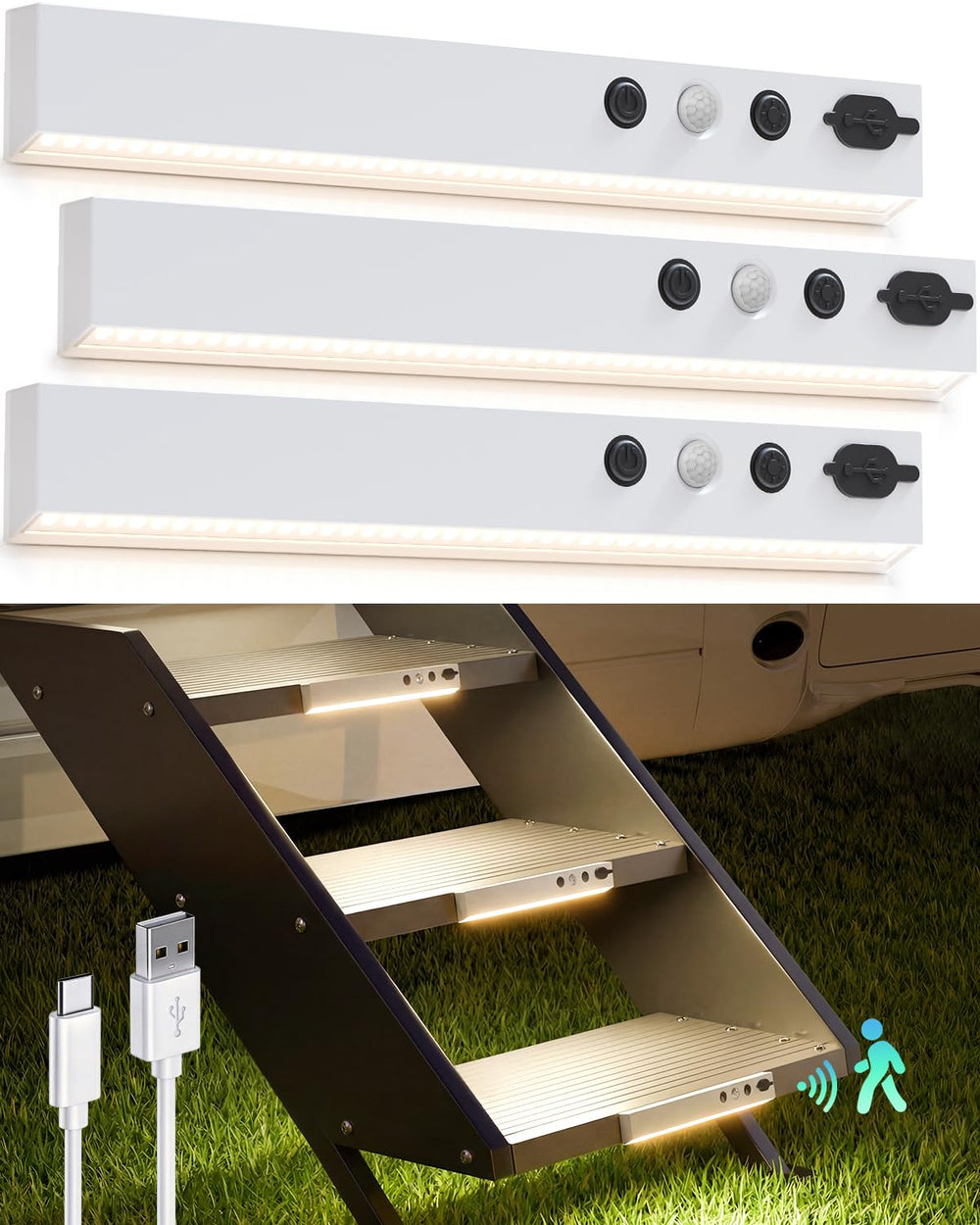 LENOMA on a camper porch creating welcoming, hands-free walkway light