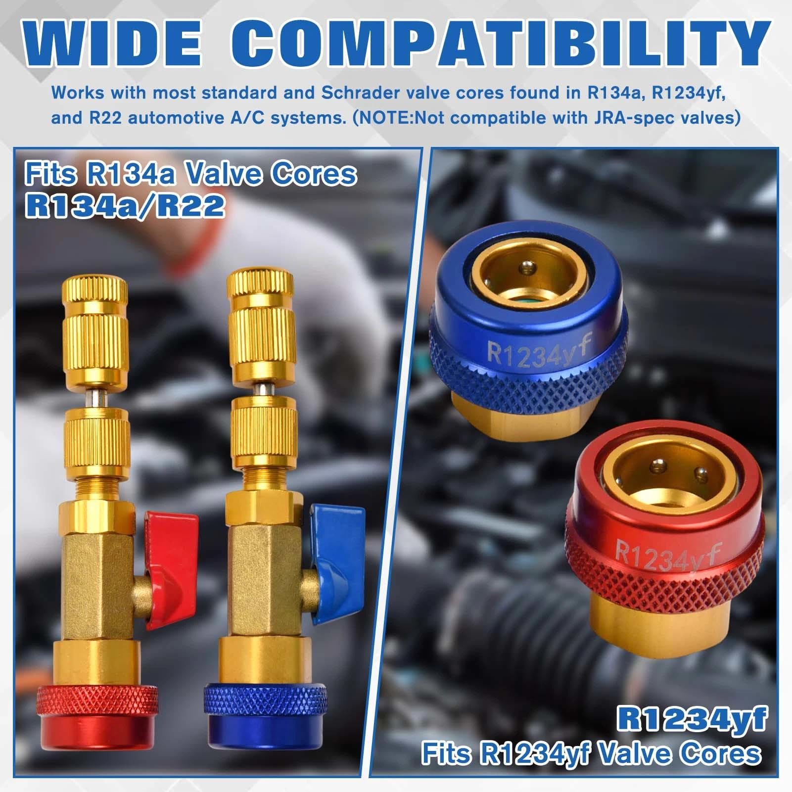 LEONTOOL red and blue couplers attached to service ports for easy identification