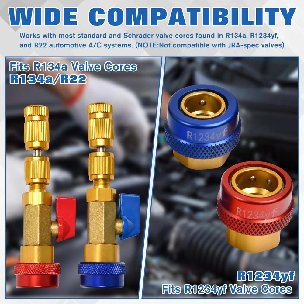LEONTOOL red and blue couplers attached to service ports for easy identification