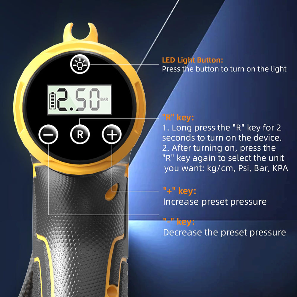 leowin inflator emergency light mode lit as SOS for nighttime roadside visibility