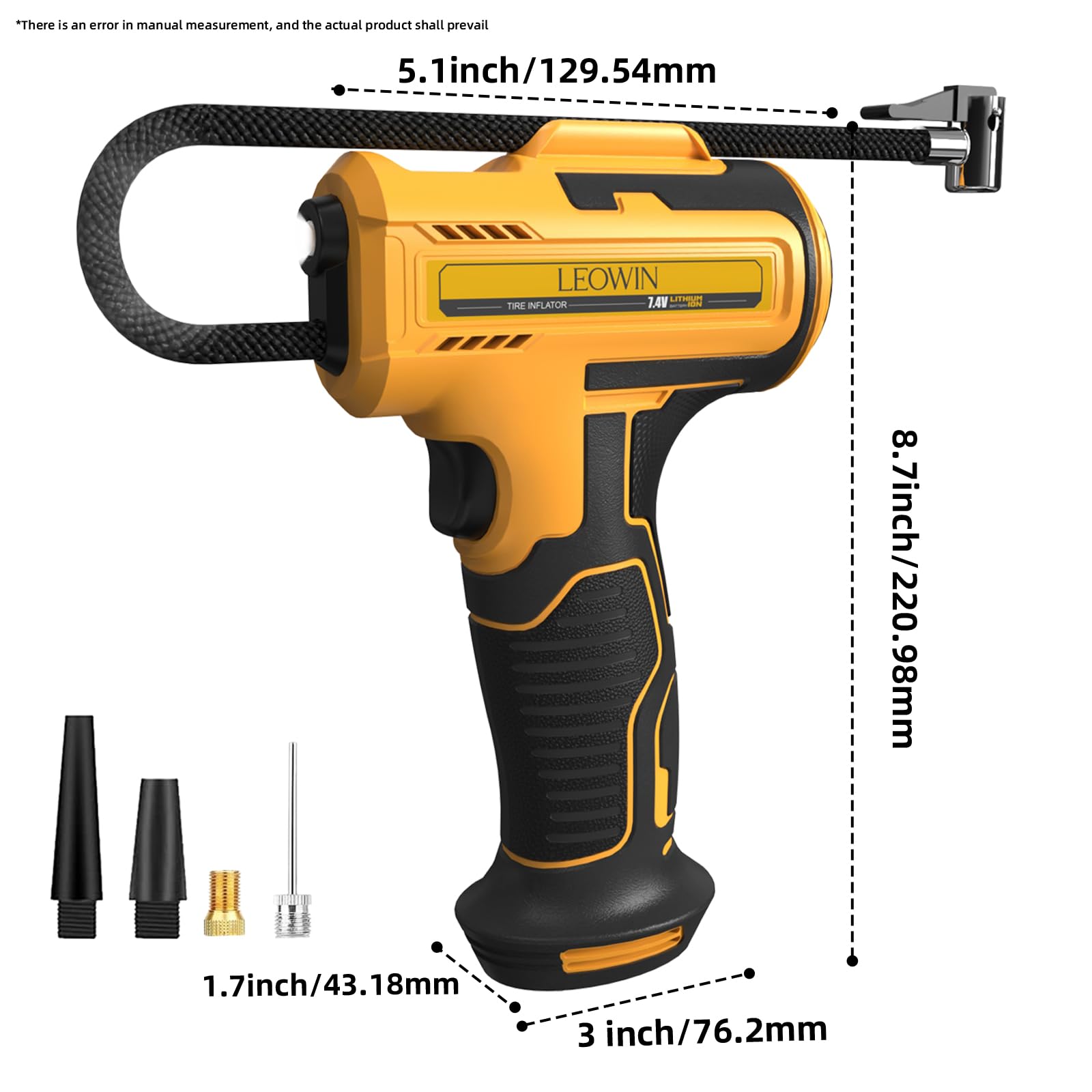 leowin inflator size comparison with hand showing lightweight portability benefit