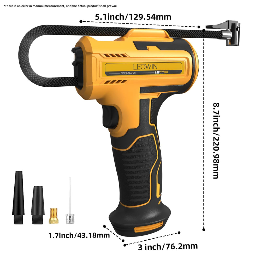 leowin inflator size comparison with hand showing lightweight portability benefit