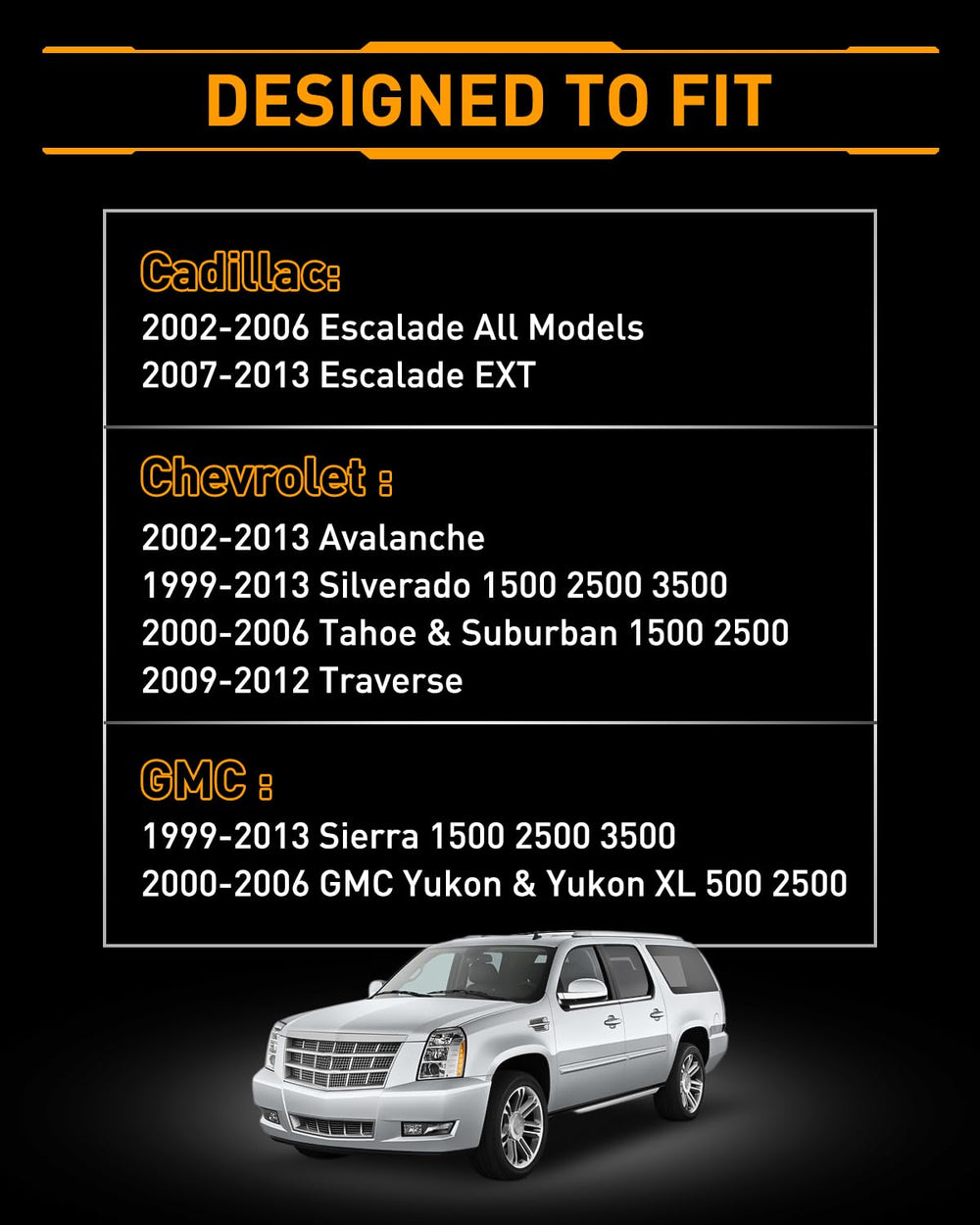 LESAUCE label and fitment sticker showing compatible Chevy and GMC model list