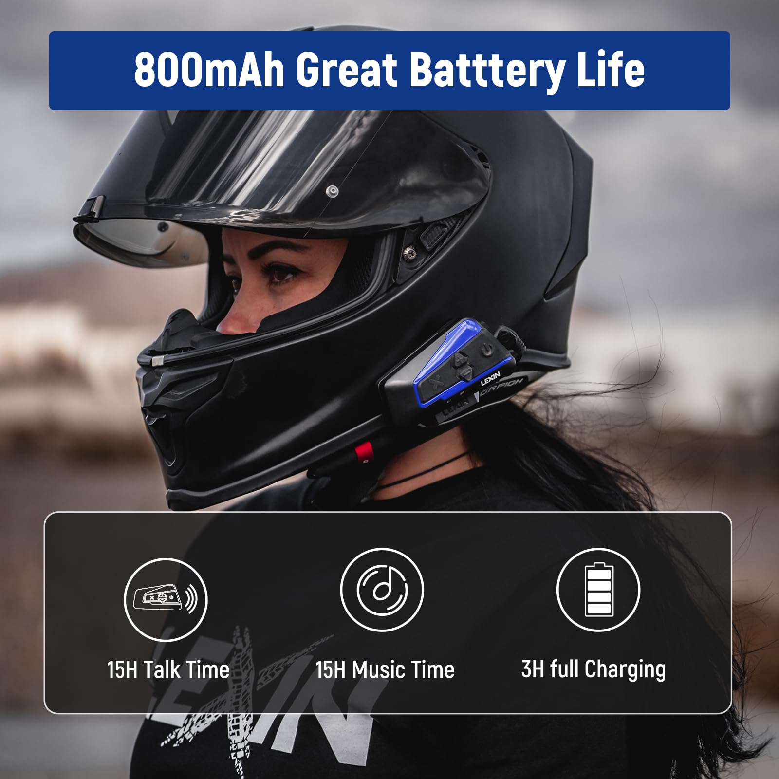 LEXIN B4FM mounted on a motorcycle helmet for seamless integration
