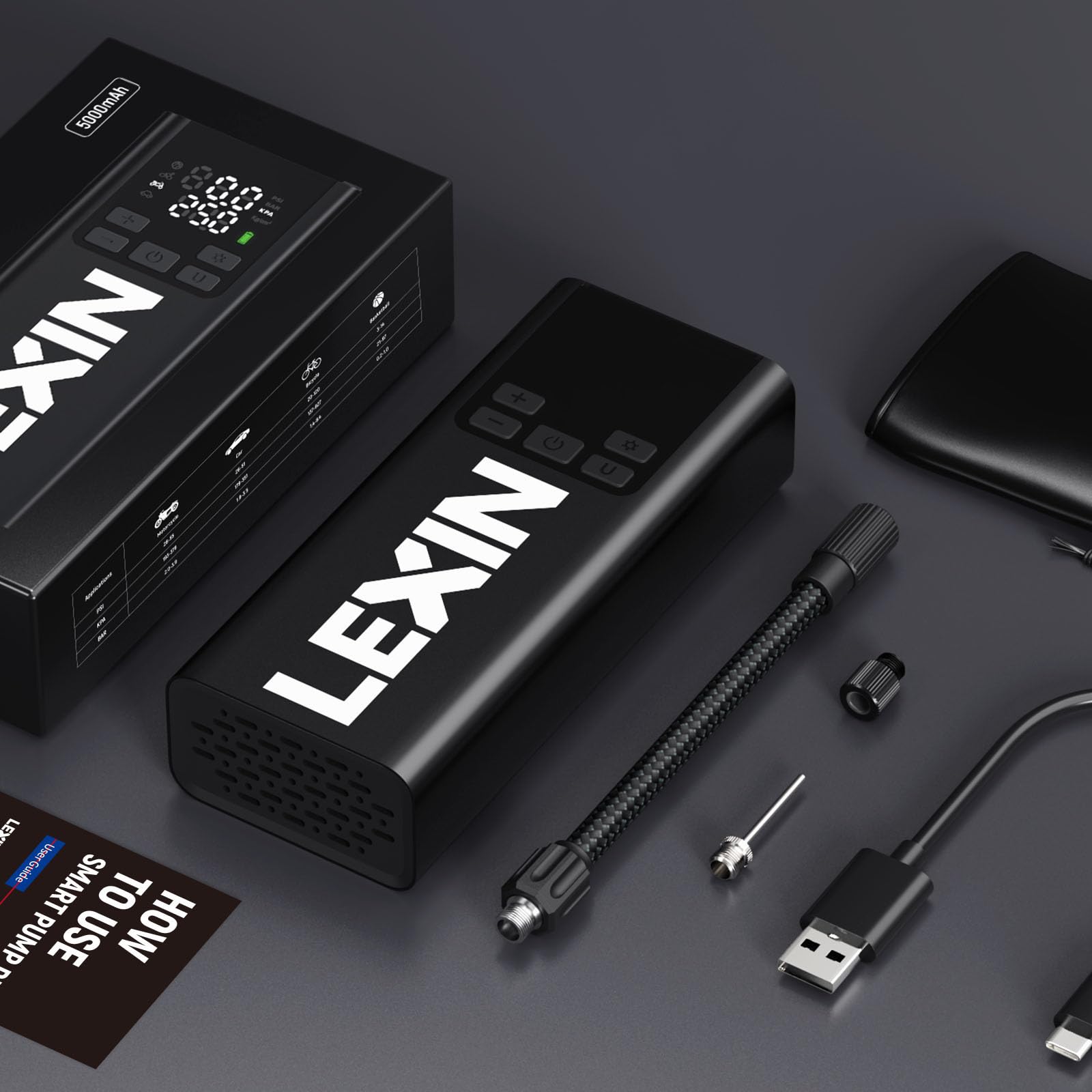 LEXIN P5 LED flashlight illuminating a tire at night for safe low-light use