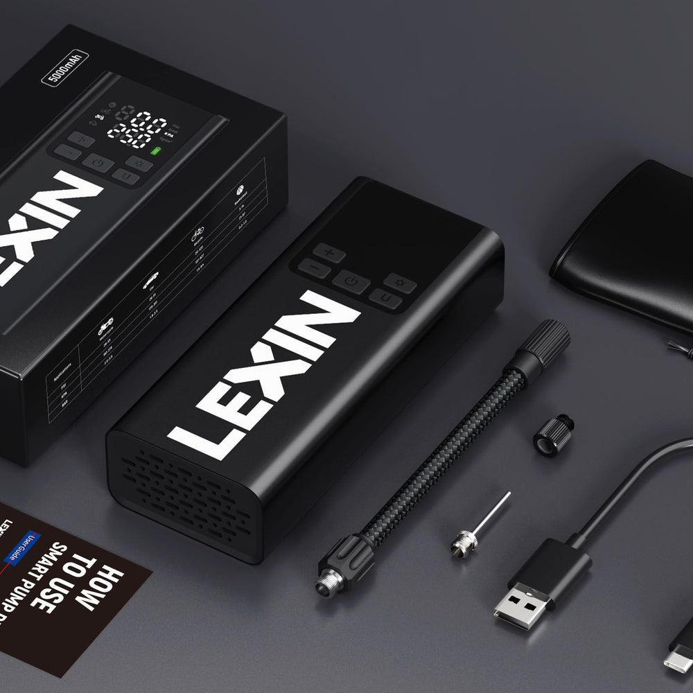 LEXIN P5 LED flashlight illuminating a tire at night for safe low-light use