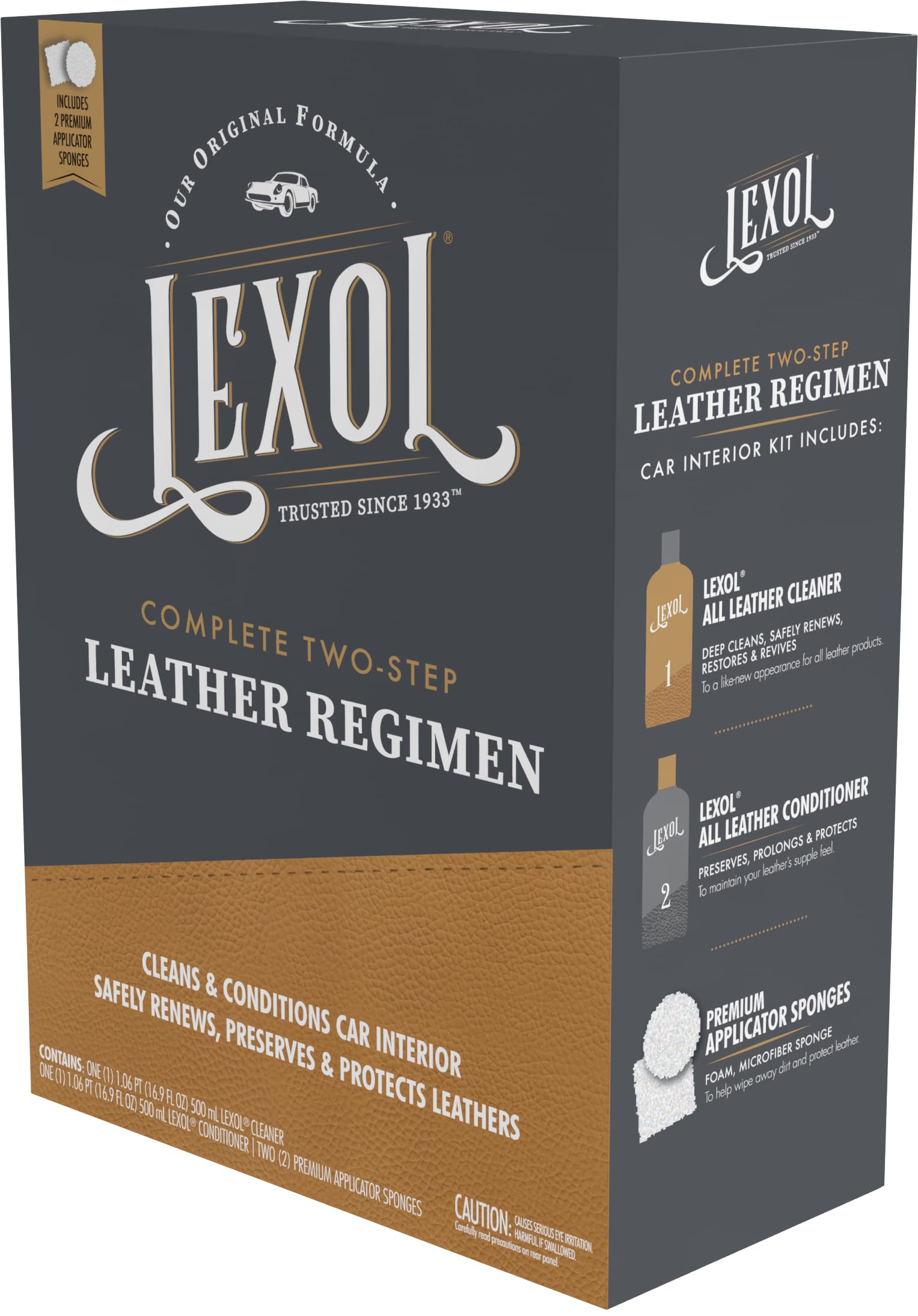 Lexol bottles next to a hand showing true 16 oz size for planning use