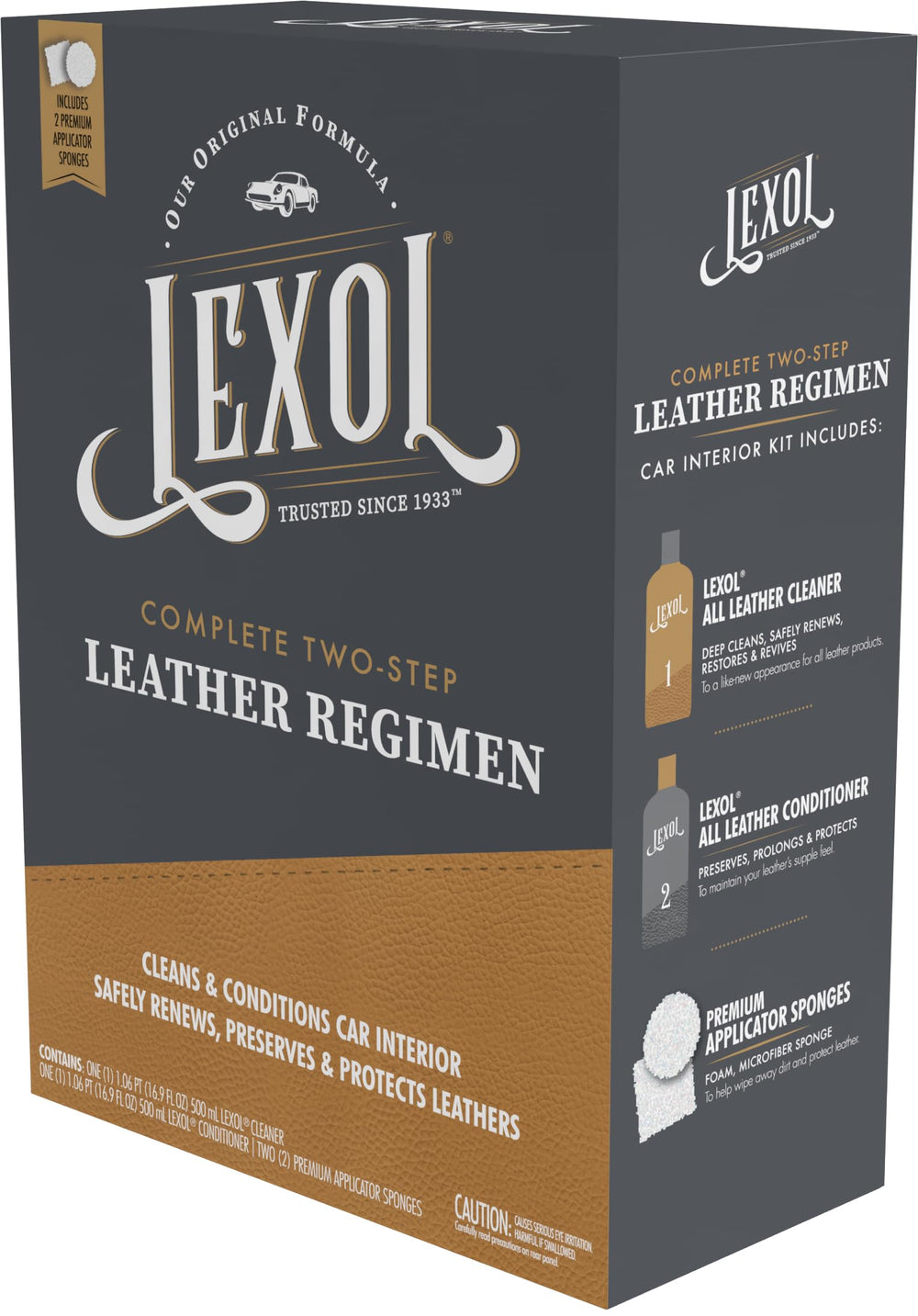 Lexol bottles next to a hand showing true 16 oz size for planning use
