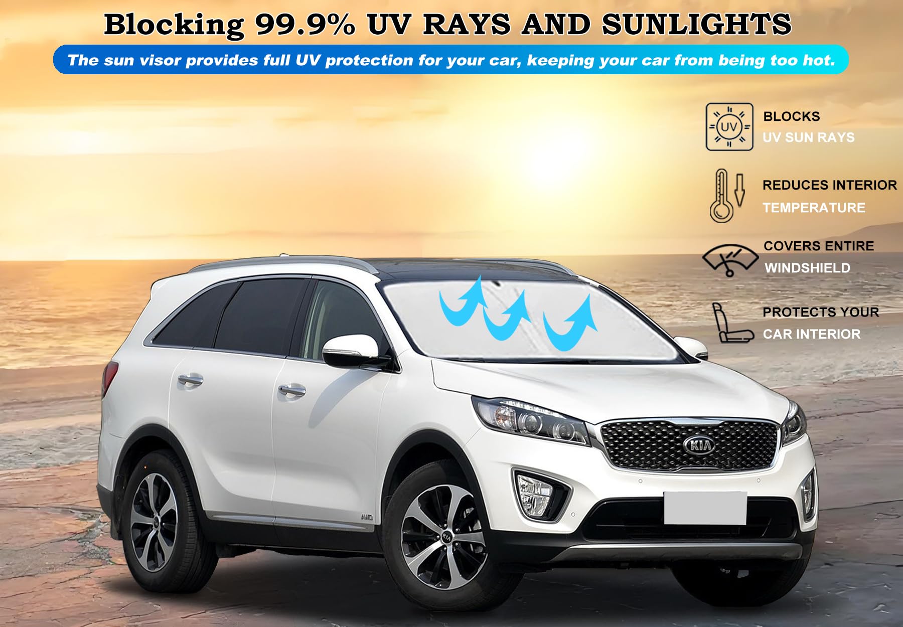 Lezcoan folded sun shade in storage bag fitting easily in a car door pocket for convenience