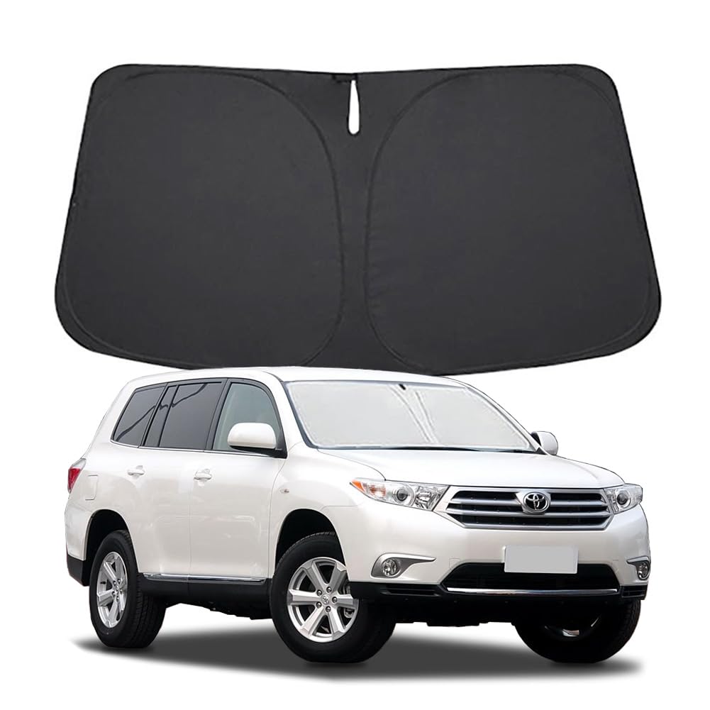 Lezcoan front-facing windshield shade showing full Highlander coverage and protection