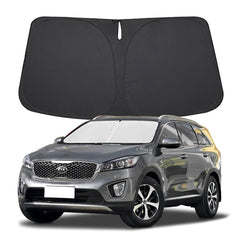 Lezcoan front view of sun shade fitted for Kia Sorento showing precise fit and protection