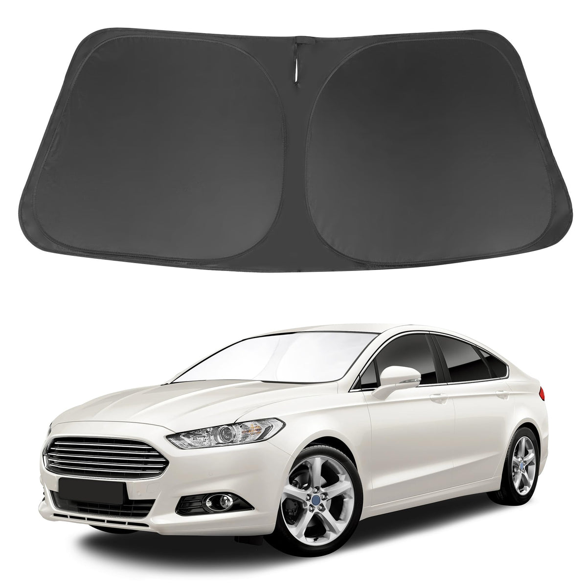 LHFLIVE front view of shade showing full windshield coverage and protection