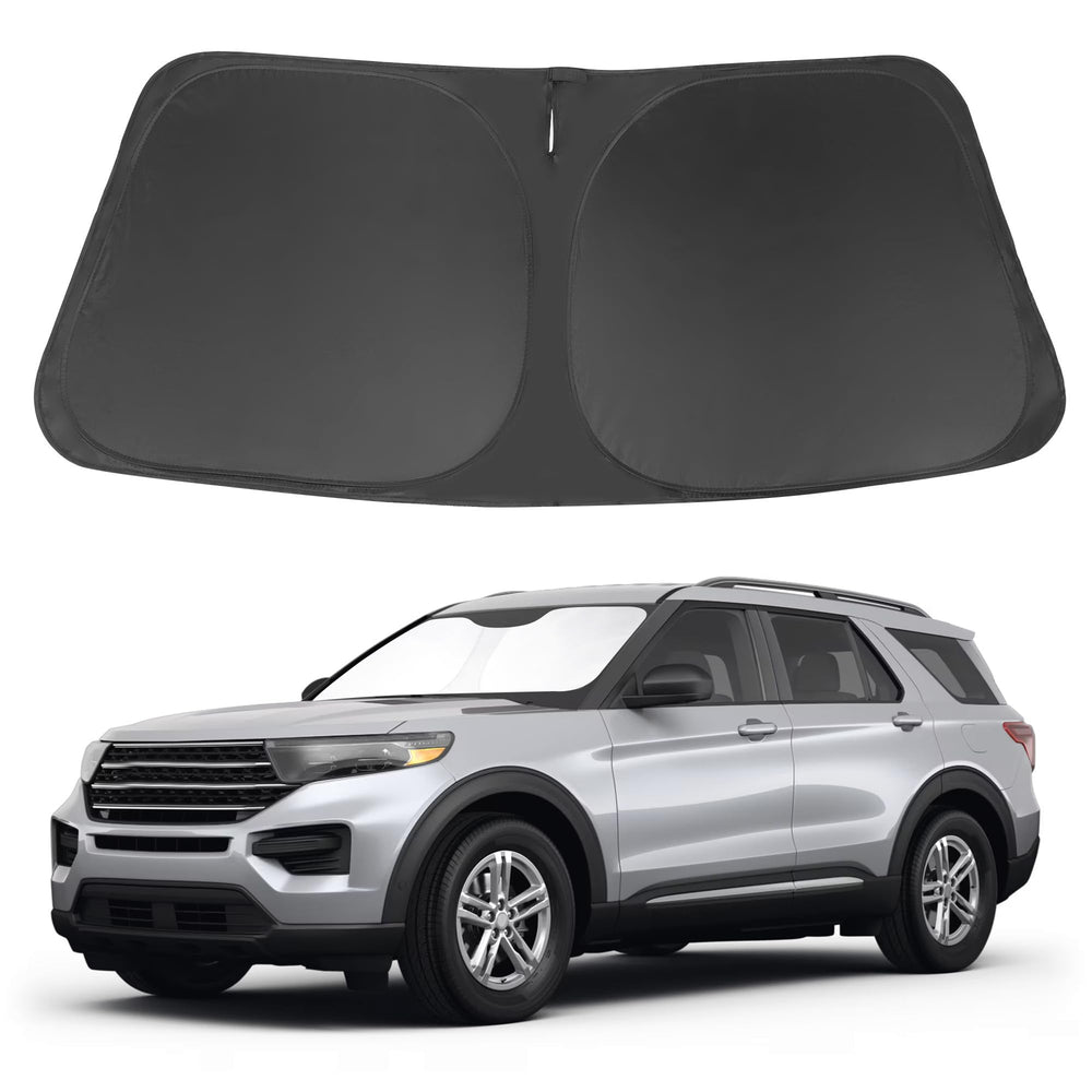 LHFLIVE front view of sun shade on windshield showing precise fit and protection
