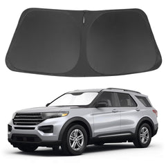 LHFLIVE front view of sun shade on windshield showing precise fit and protection